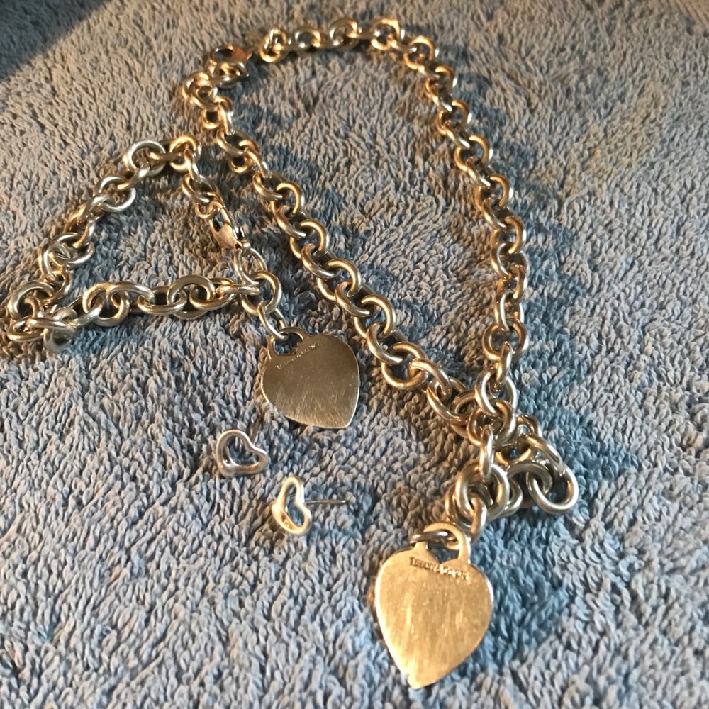 Tiffany necklace, bracelet and heart earrings