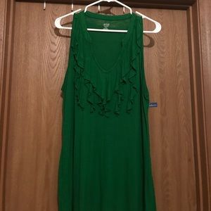 2X green ruffle sleeveless top