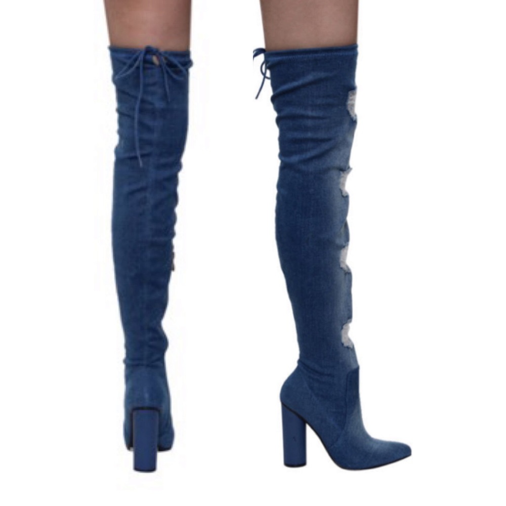 SZ 7.5 Distressed Blue Jean OTK Boots! NEW! - Picture 2 of 5