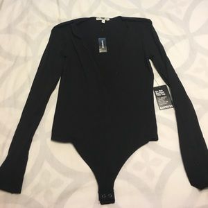 Black Long sleeve, deep v neck, body suit