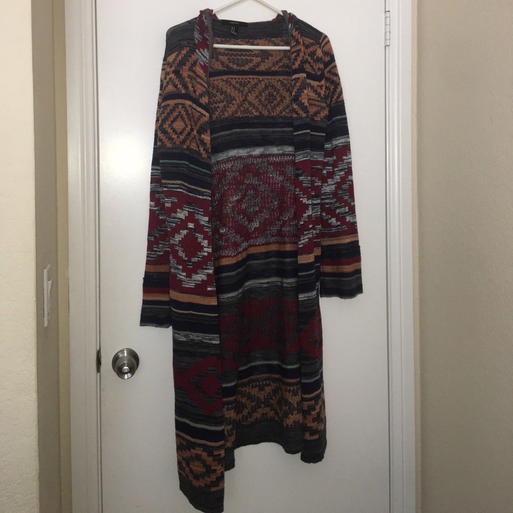 Long Aztec cardigan with hood