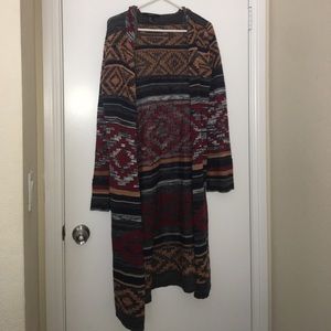 Long Aztec cardigan with hood