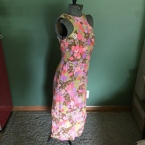 Vintage 1960's Pink & Purple Floral Maxi Dress XS - Picture 2 of 6