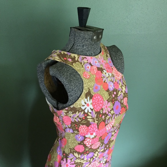 Vintage 1960's Pink & Purple Floral Maxi Dress XS - Picture 3 of 6