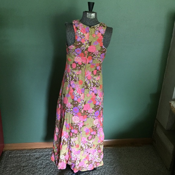 Vintage 1960's Pink & Purple Floral Maxi Dress XS - Picture 4 of 6