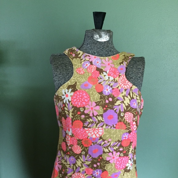 Vintage 1960's Pink & Purple Floral Maxi Dress XS - Picture 6 of 6