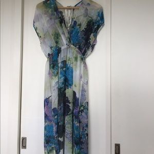 Maxi Length Floral Print Sheer Cover Dress