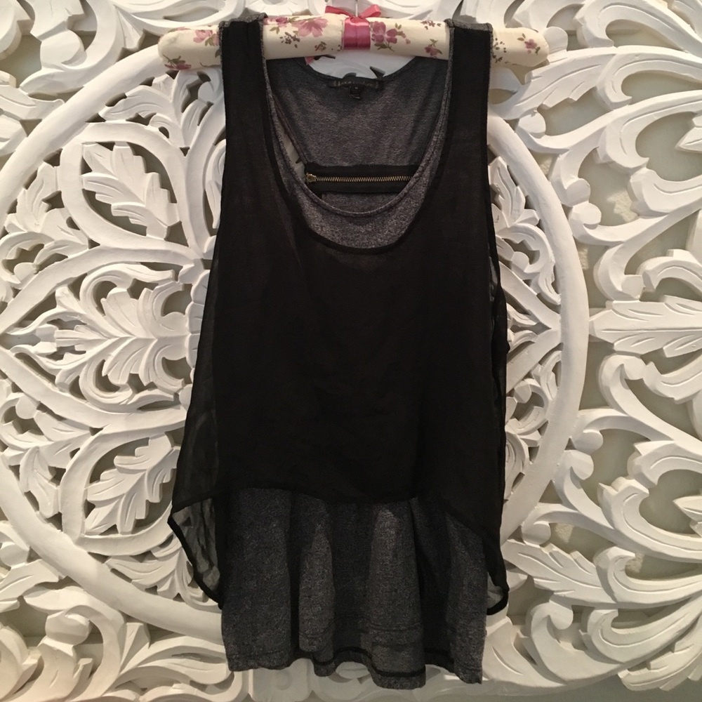 Grey tshirt with build in sheer overlay