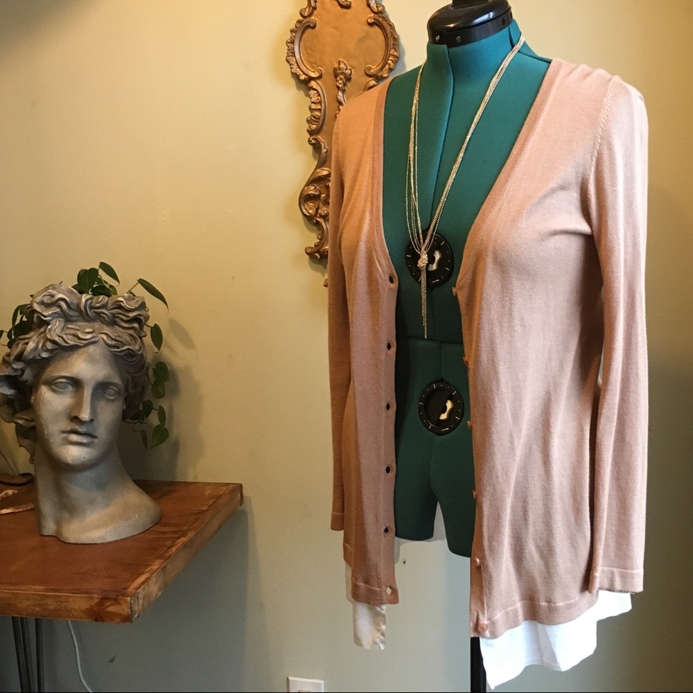 Long Sleeve Mixed Media Tunic Length Cardigan, M