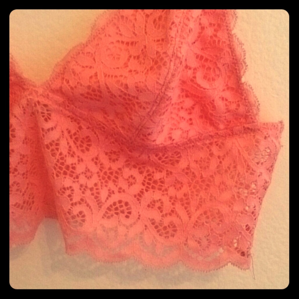 Hot salmon pink lace bralette
