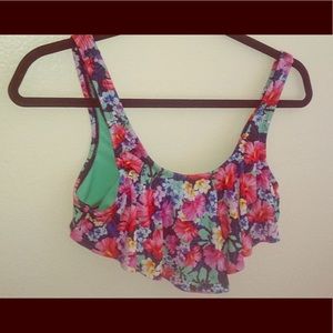 Scalloped floral bathing suit top