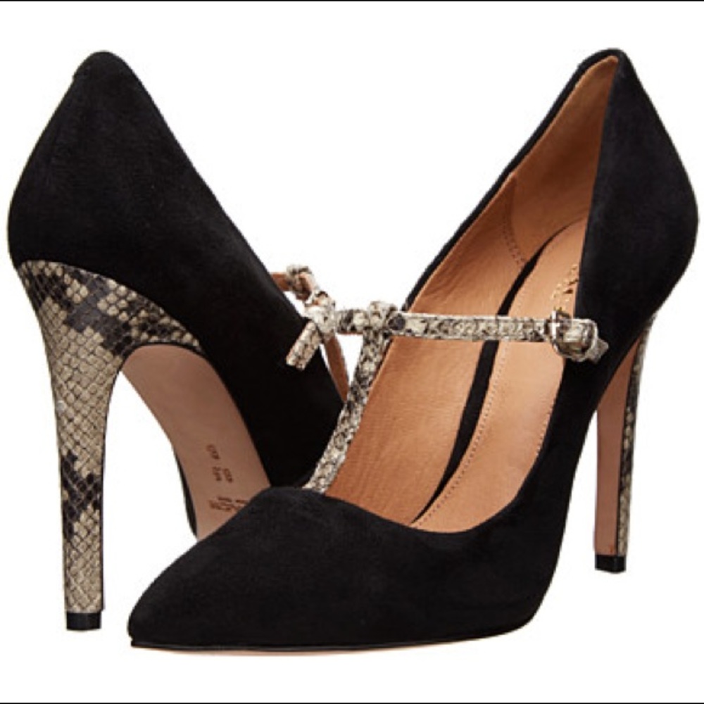 COACH Fulton heel, fall tstrap pumps, snakeskin