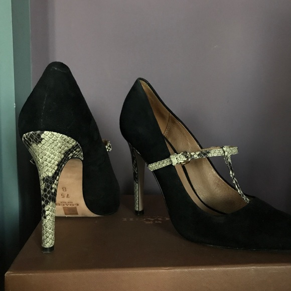 COACH Fulton heel, fall tstrap pumps, snakeskin - Picture 5 of 7