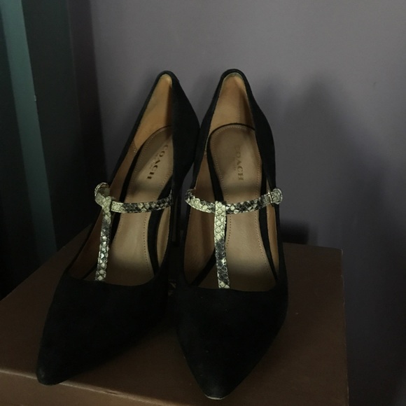 COACH Fulton heel, fall tstrap pumps, snakeskin - Picture 4 of 7