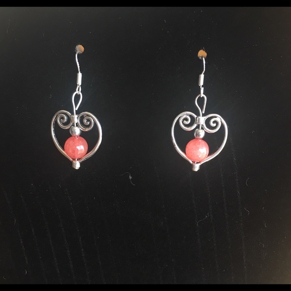 3 for $25 Antique Silver Heart Gemstone Earrings - Picture 2 of 5