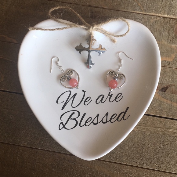 3 for $25 Antique Silver Heart Gemstone Earrings - Picture 3 of 5