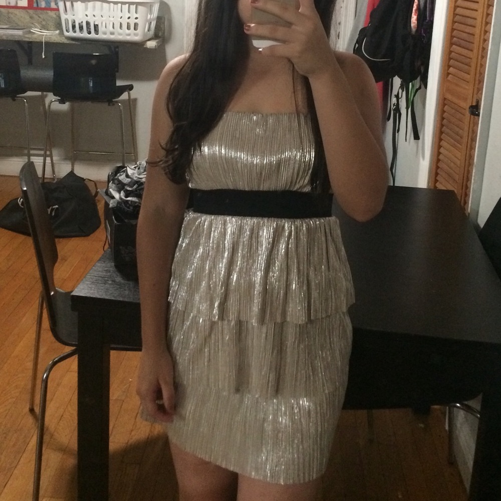 Short Gold Ruffle Dress - Picture 2 of 4