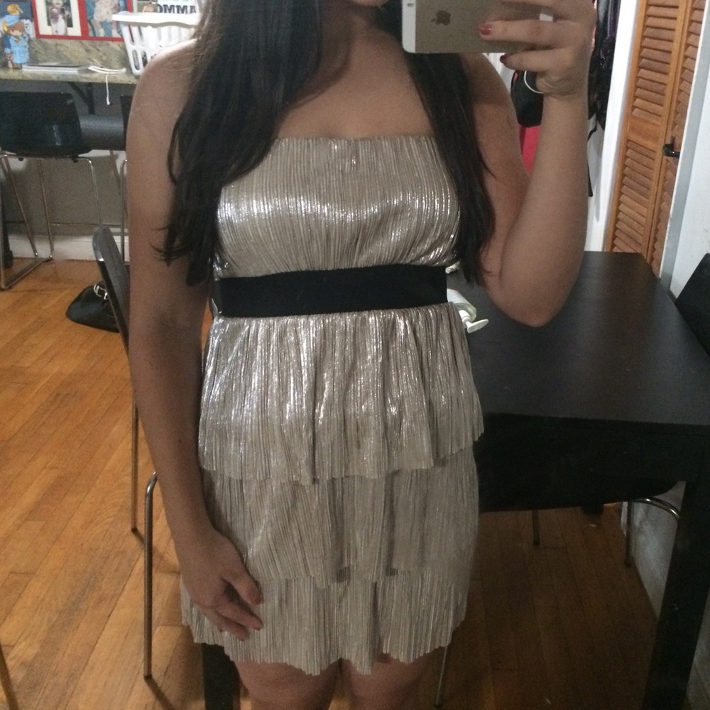 Short Gold Ruffle Dress - Picture 3 of 4