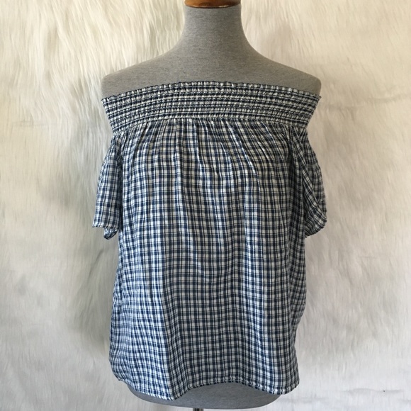 ✨ NWT Denim & Supply Gingham Off the Shoulder Top - Picture 1 of 4