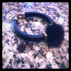 Mink fur and leather bracelet