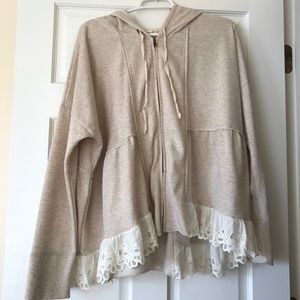 Mystree Zip Up sweater with eyelet lace and hood M