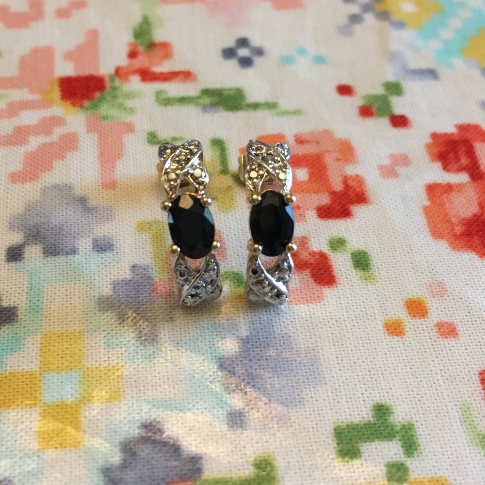 [Diamond] Sapphire & Gold Plated Crescent Hoops