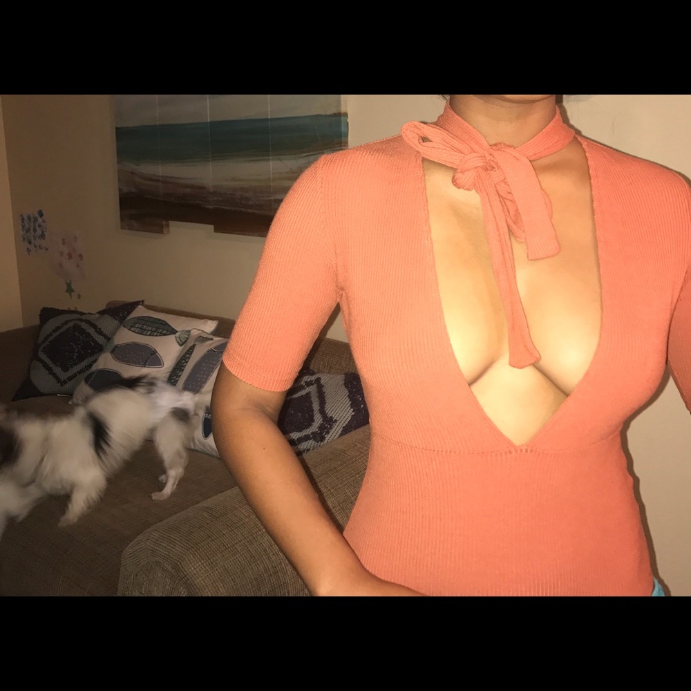 Forever 21 deep v neck dark orange  bodysuit.