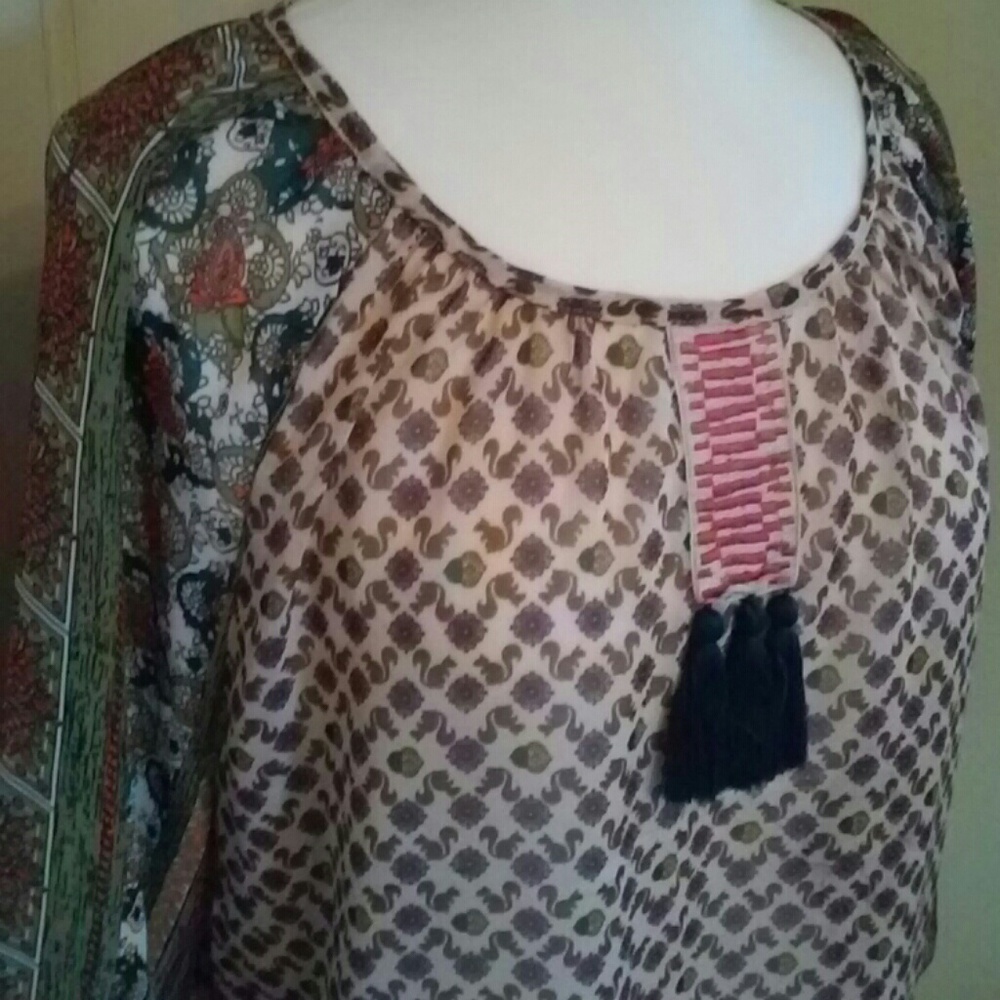 LS Sheer Boho Peasant Blouse Tunic