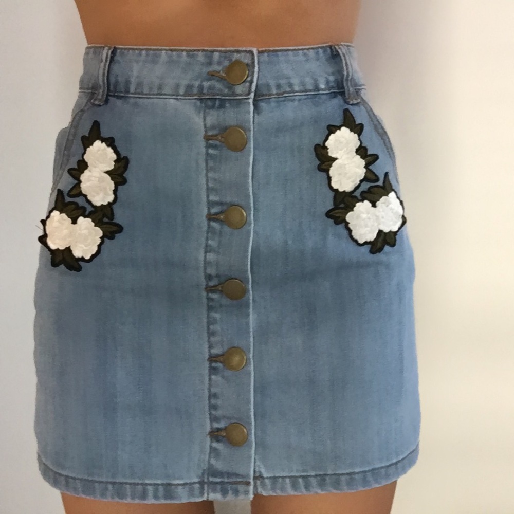 Button-Front Denim Skirt