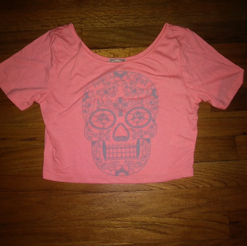 Sugar Skull coral crop top 💀