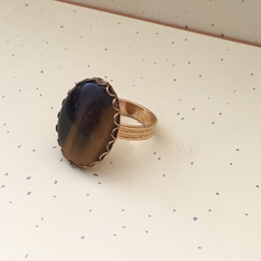 vintage tigers eye gold ring stack hippie boho 70s
