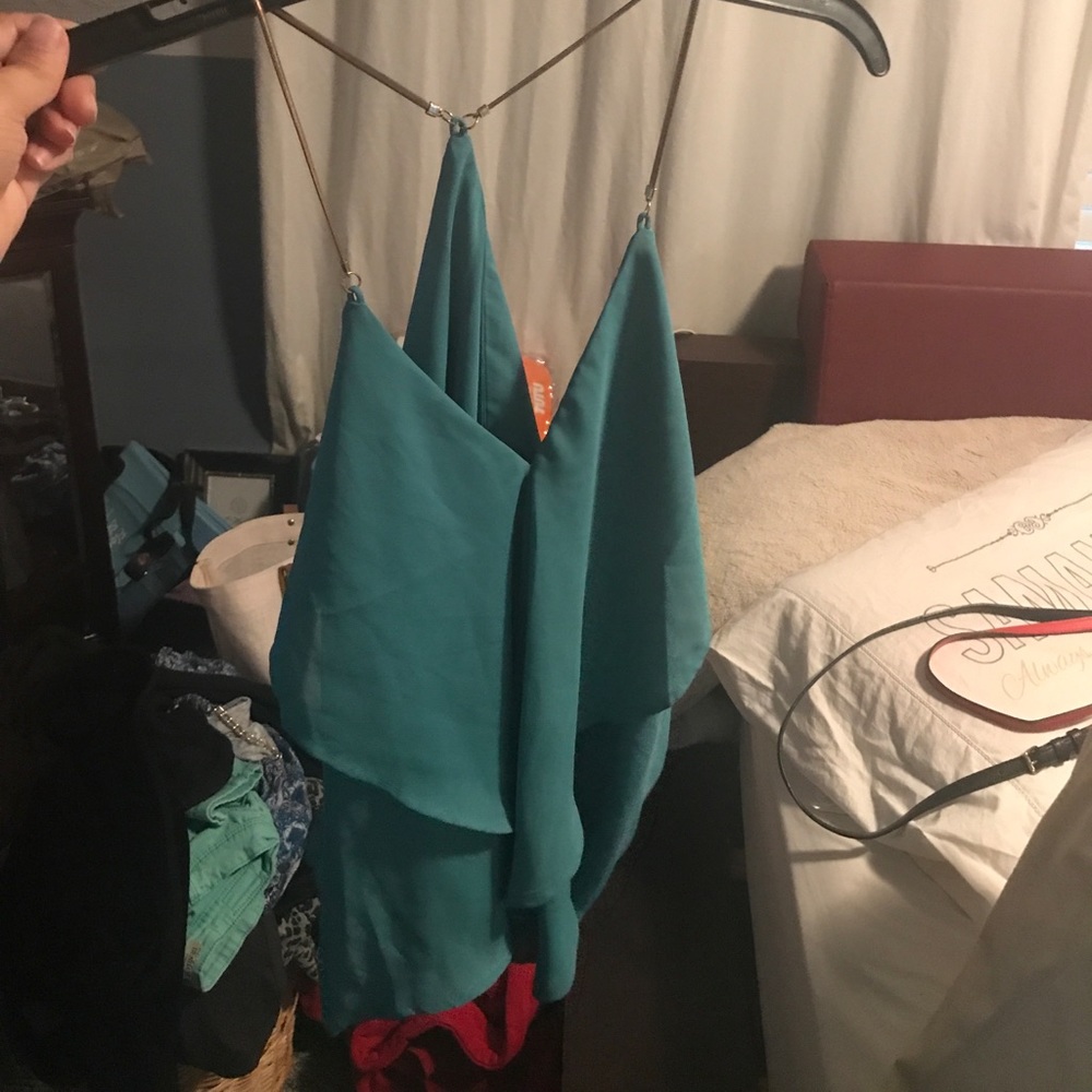 Teal halter top with chain
