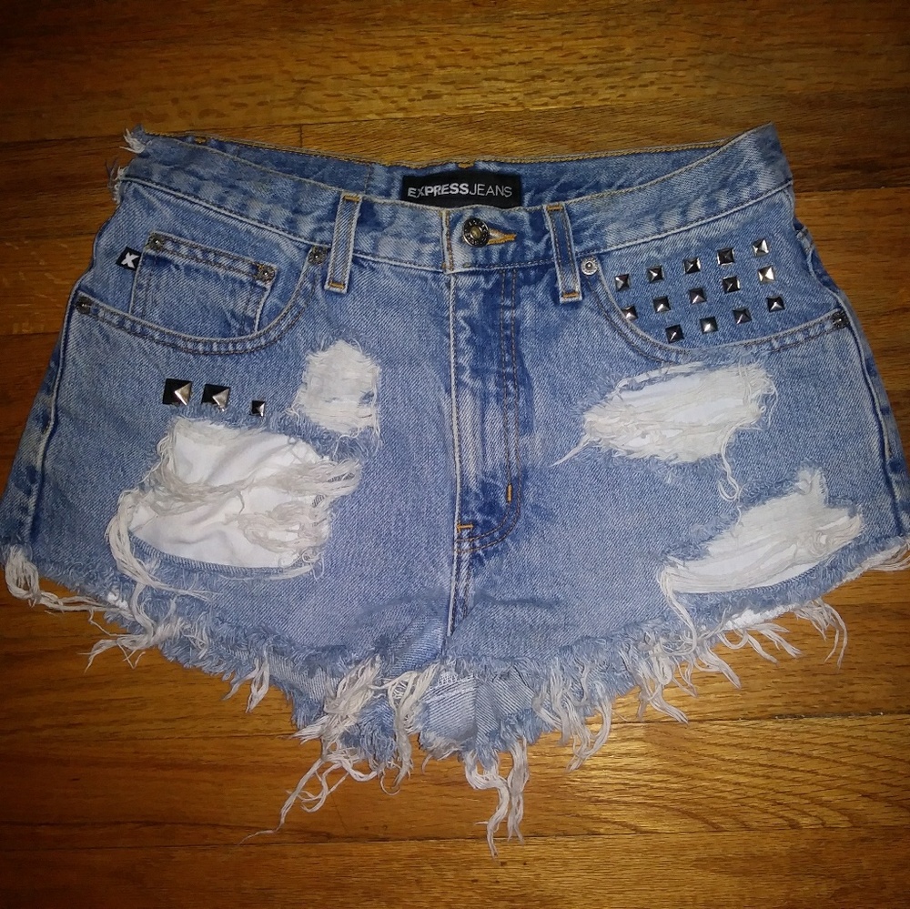 Distressed jean shorts