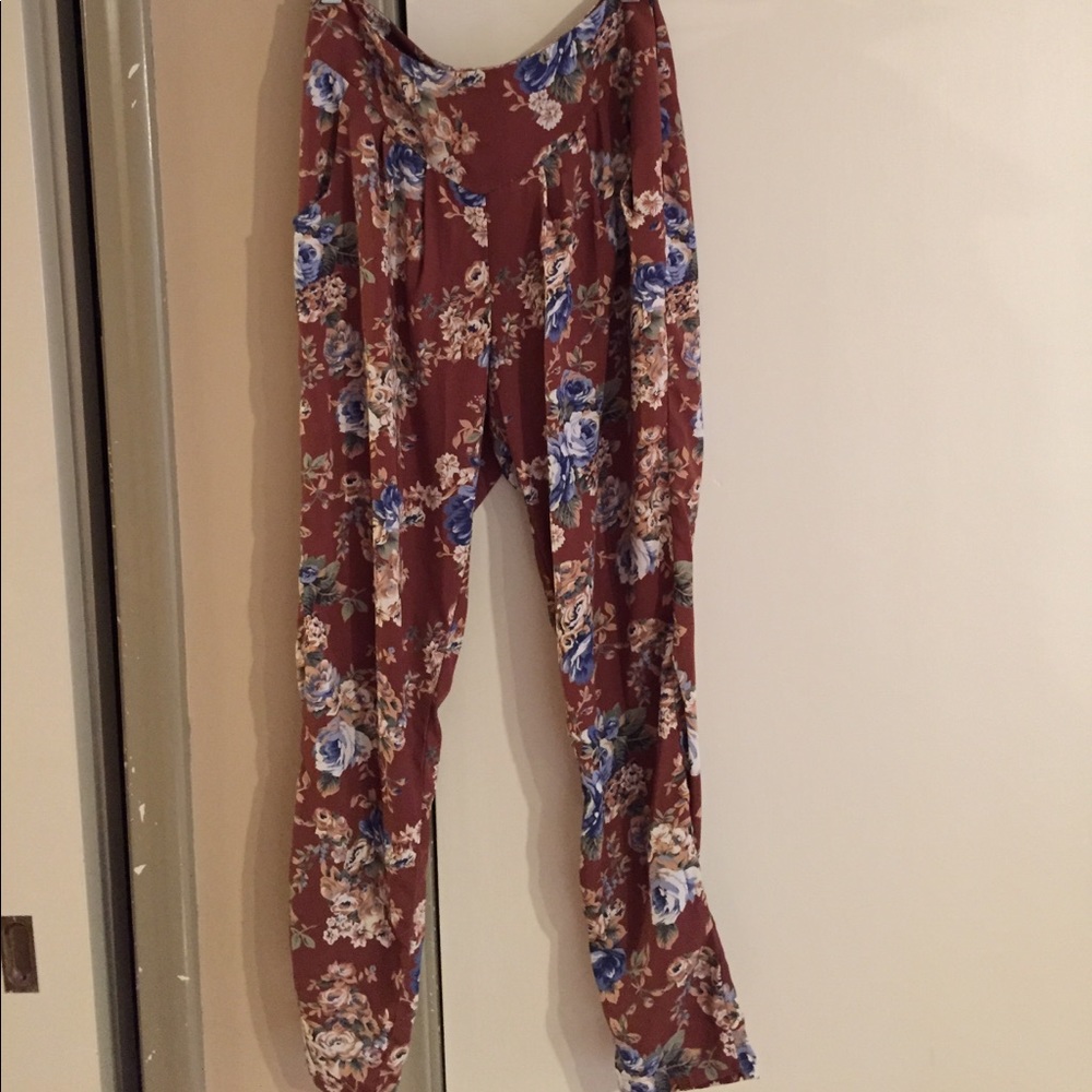 High waisted brown floral pants