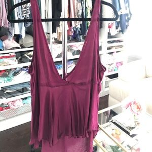 Magenta Vneck sheer tank
