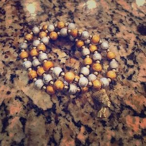 Gold white and orange Nefertiti bracelet set