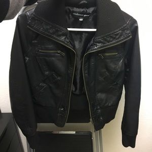 Black leather jacket.