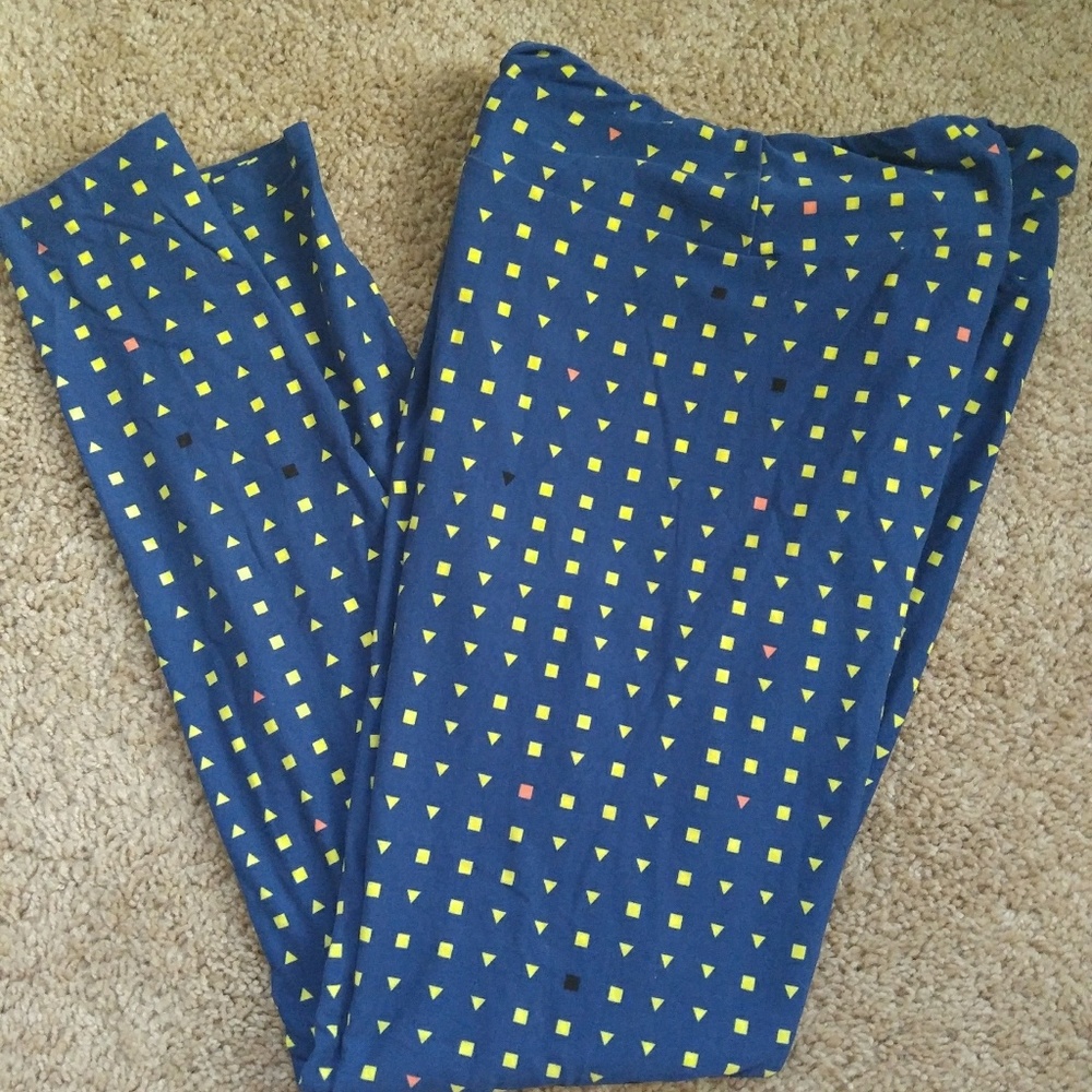 LulaRoe TC Leggings - Blue / Yellow Shapes