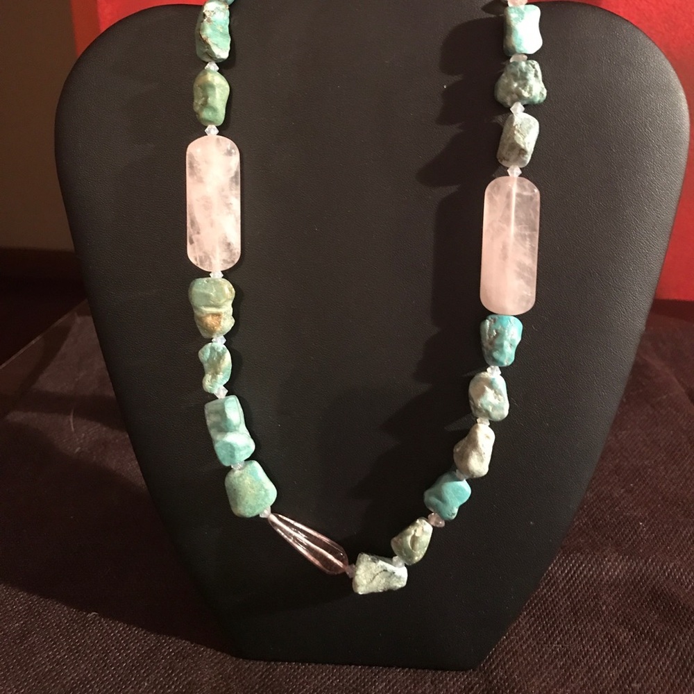 17' genuine  Turquoise with Rose Quartz necklace