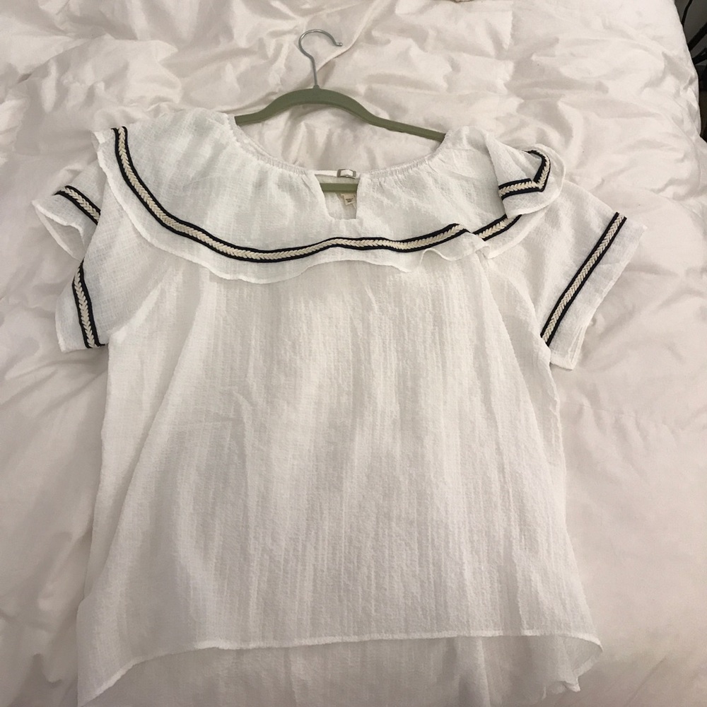 Nasty Gal Pursue White & Navy blouse
