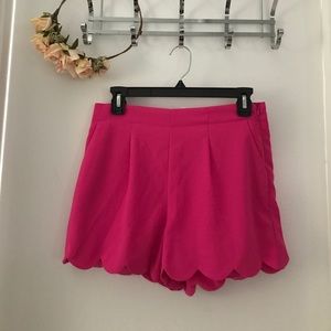 High waisted scalloped pink shorts