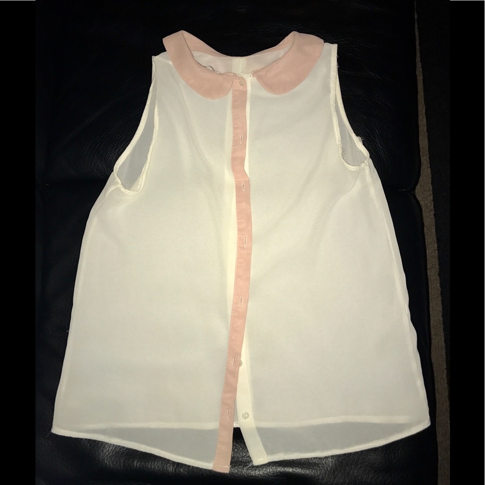 SHEER BLOUSE WITH PINK COLLAR