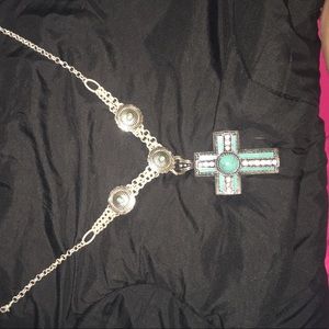 Turquoise cross statement necklace