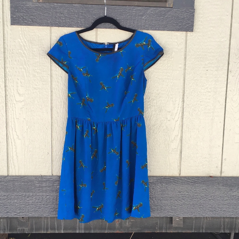 Kensie Blue Flying Humming Bird Dress
