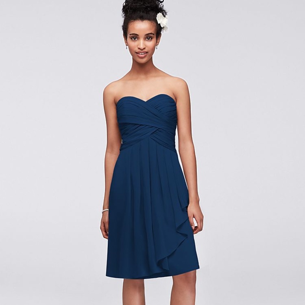 Short Crinkle Chiffon Dress with Front Cascade