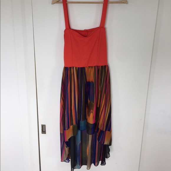 Fire Orange Watercolor High Low Dress - Picture 1 of 7