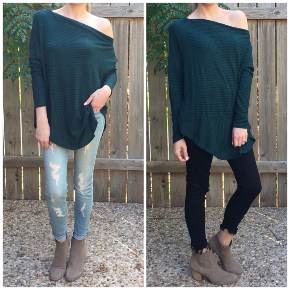 LAST ITEM▫️Hunter Green Stripe OTS Long Sleeve - Picture 2 of 6