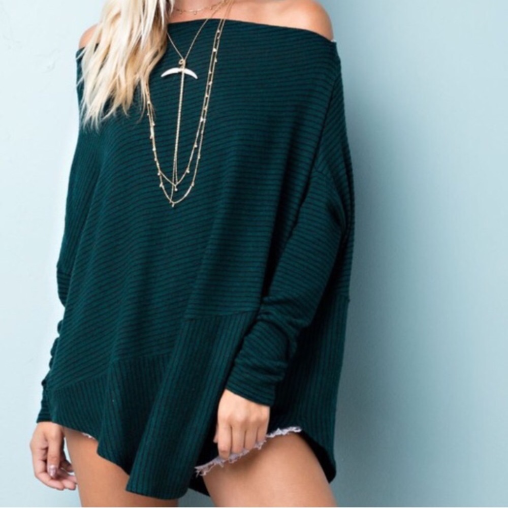 LAST ITEM▫️Hunter Green Stripe OTS Long Sleeve - Picture 6 of 6