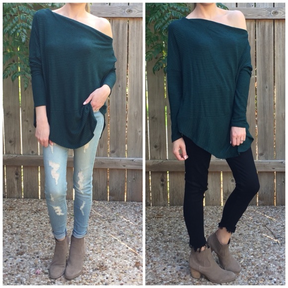 LAST ITEM▫️Hunter Green Stripe OTS Long Sleeve - Picture 2 of 6