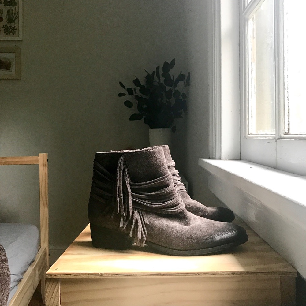 Vince Camuto Fringe Brown Booties